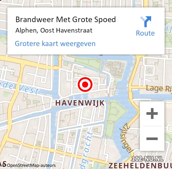 Locatie op kaart van de 112 melding: Brandweer Met Grote Spoed Naar Alphen, Oost Havenstraat op 9 juni 2018 12:29
