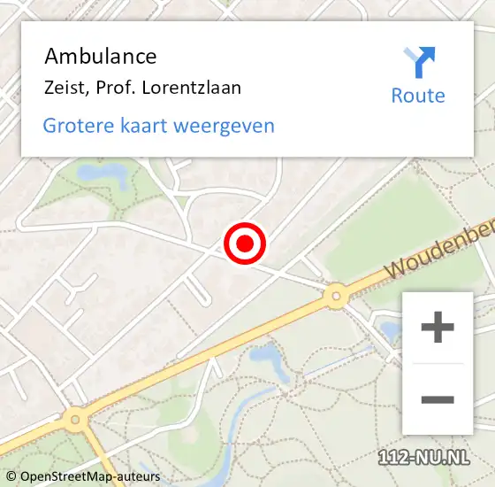 Locatie op kaart van de 112 melding: Ambulance Zeist, Prof. Lorentzlaan op 9 juni 2018 13:08