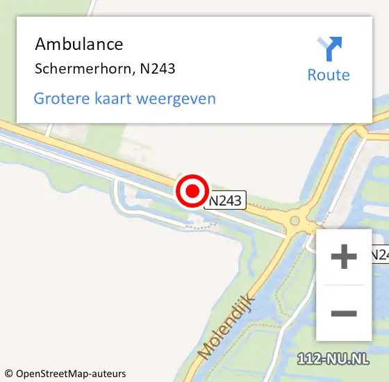 Locatie op kaart van de 112 melding: Ambulance Schermerhorn, N243 op 9 juni 2018 17:20