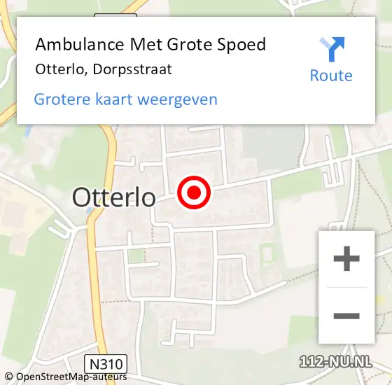 Locatie op kaart van de 112 melding: Ambulance Met Grote Spoed Naar Otterlo, Dorpsstraat op 9 juni 2018 18:45