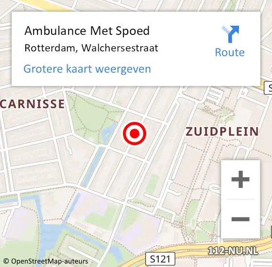 Locatie op kaart van de 112 melding: Ambulance Met Spoed Naar Rotterdam, Walchersestraat op 9 juni 2018 21:23