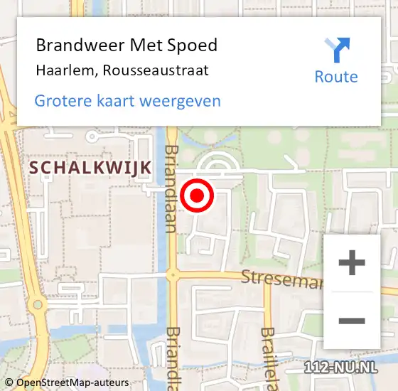 Locatie op kaart van de 112 melding: Brandweer Met Spoed Naar Haarlem, Rousseaustraat op 10 juni 2018 03:09