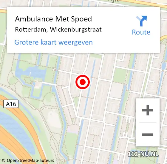 Locatie op kaart van de 112 melding: Ambulance Met Spoed Naar Rotterdam, Wickenburgstraat op 10 juni 2018 10:11