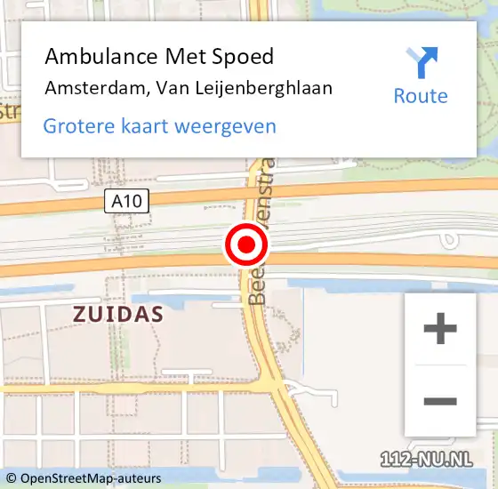 Locatie op kaart van de 112 melding: Ambulance Met Spoed Naar Amsterdam, Van Leijenberghlaan op 10 juni 2018 13:14