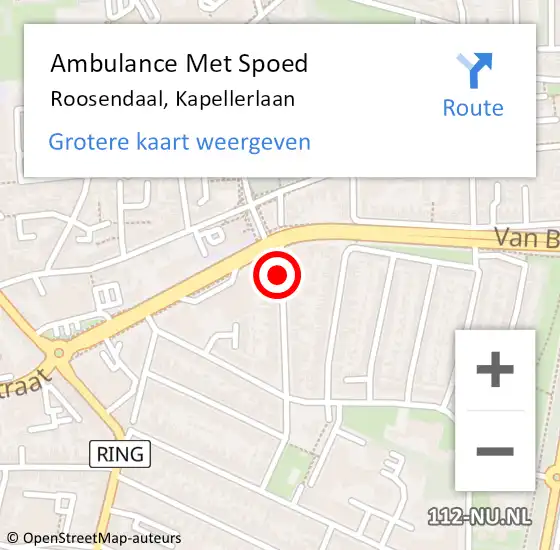 Locatie op kaart van de 112 melding: Ambulance Met Spoed Naar Roosendaal, Kapellerlaan op 10 juni 2018 16:06