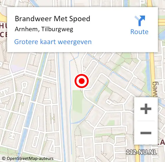 Locatie op kaart van de 112 melding: Brandweer Met Spoed Naar Arnhem, Tilburgweg op 10 juni 2018 19:35
