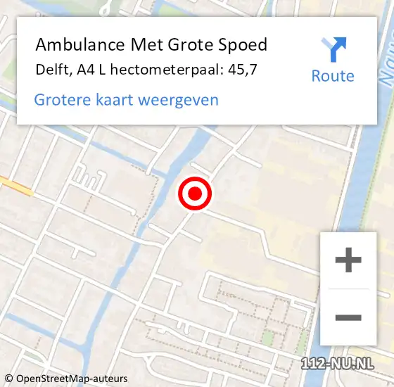 Locatie op kaart van de 112 melding: Ambulance Met Grote Spoed Naar Delft, A4 L hectometerpaal: 45,7 op 10 juni 2018 20:32