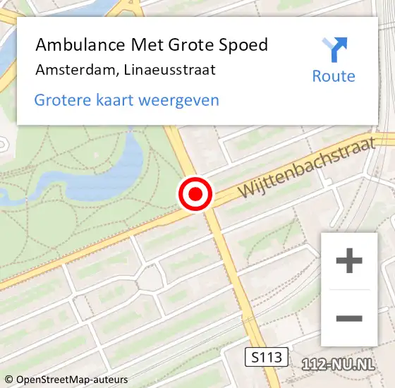 Locatie op kaart van de 112 melding: Ambulance Met Grote Spoed Naar Amsterdam, Linnaeusstraat op 11 juni 2018 08:15