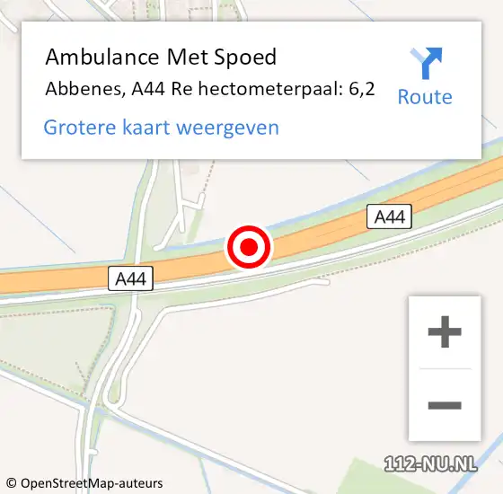 Locatie op kaart van de 112 melding: Ambulance Met Spoed Naar Abbenes, A44 Re hectometerpaal: 6,2 op 11 juni 2018 08:32