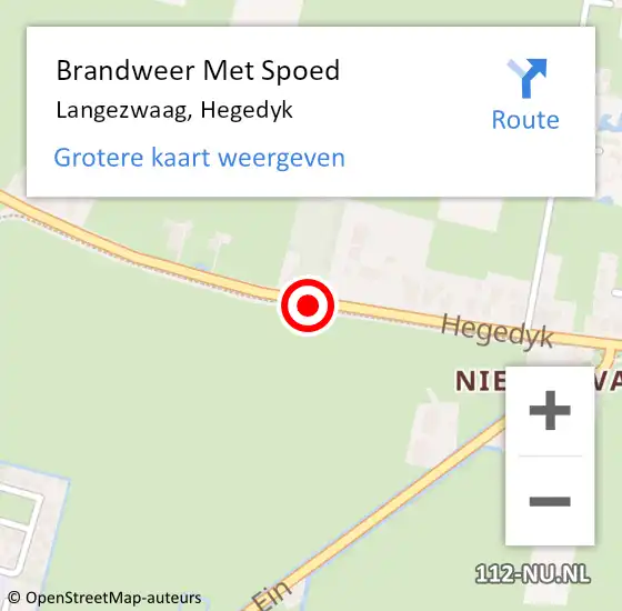 Locatie op kaart van de 112 melding: Brandweer Met Spoed Naar Langezwaag, Hegedyk op 11 juni 2018 08:55