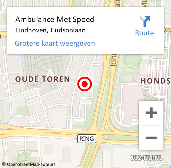 Locatie op kaart van de 112 melding: Ambulance Met Spoed Naar Eindhoven, Hudsonlaan op 11 juni 2018 09:43