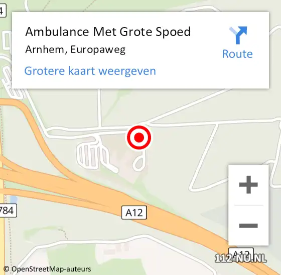 Locatie op kaart van de 112 melding: Ambulance Met Grote Spoed Naar Arnhem, Europaweg op 11 juni 2018 11:33
