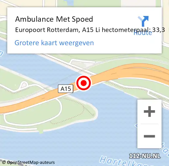 Locatie op kaart van de 112 melding: Ambulance Met Spoed Naar Europoort Rotterdam, N15 Li hectometerpaal: 36,5 op 11 juni 2018 12:03