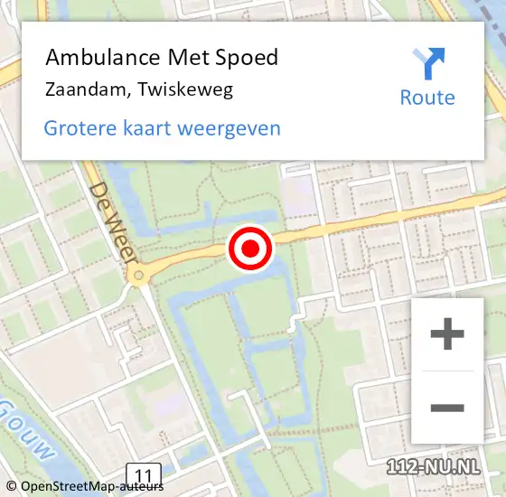 Locatie op kaart van de 112 melding: Ambulance Met Spoed Naar Zaandam, Twiskeweg op 11 juni 2018 13:54