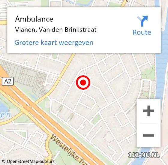 Locatie op kaart van de 112 melding: Ambulance Vianen, Van den Brinkstraat op 11 juni 2018 14:16
