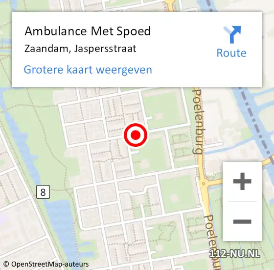 Locatie op kaart van de 112 melding: Ambulance Met Spoed Naar Zaandam, Jaspersstraat op 12 juni 2018 04:35