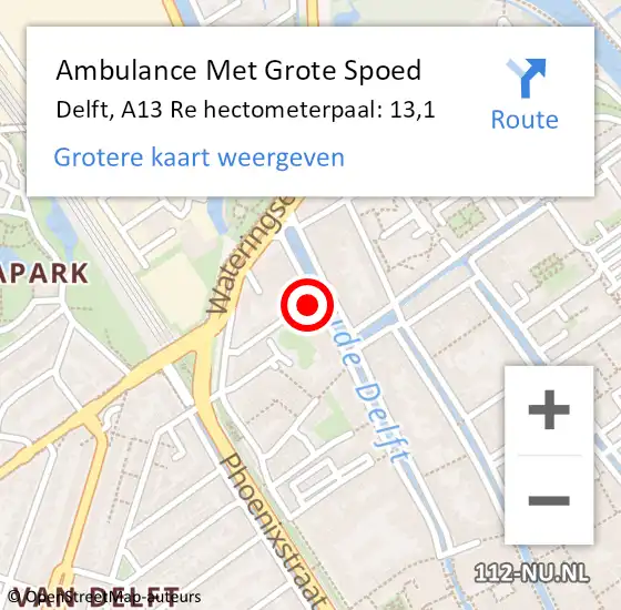 Locatie op kaart van de 112 melding: Ambulance Met Grote Spoed Naar Delft, N44 Re hectometerpaal: 22,5 op 12 juni 2018 06:49