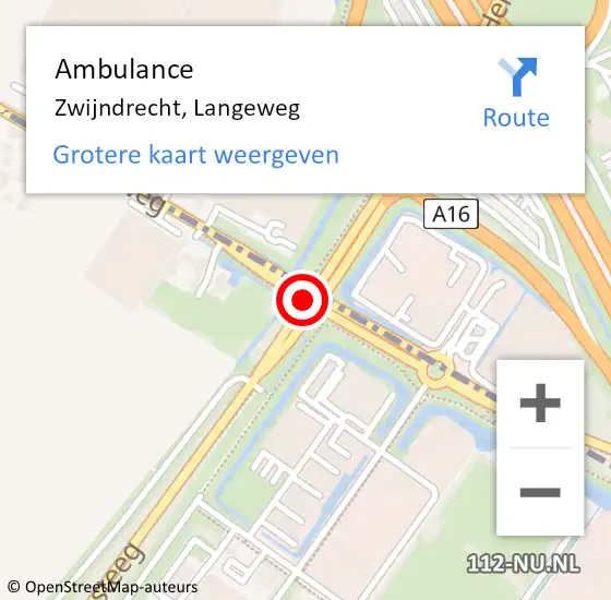 Locatie op kaart van de 112 melding: Ambulance Zwijndrecht, Langeweg op 12 juni 2018 09:53