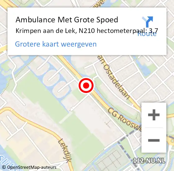 Locatie op kaart van de 112 melding: Ambulance Met Grote Spoed Naar Krimpen aan de Lek, N210 hectometerpaal: 3,7 op 12 juni 2018 12:49