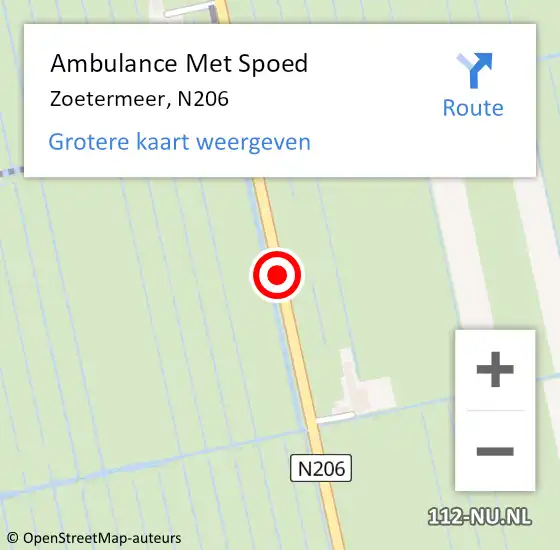 Locatie op kaart van de 112 melding: Ambulance Met Spoed Naar Zoetermeer, N206 op 12 juni 2018 13:12