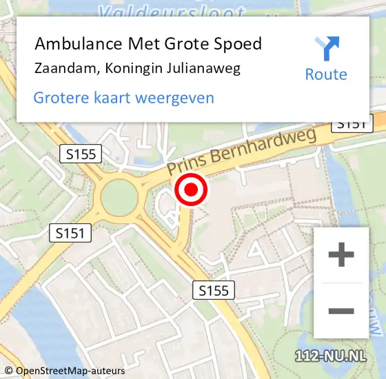 Locatie op kaart van de 112 melding: Ambulance Met Grote Spoed Naar Zaandam, Koningin Julianaweg op 12 juni 2018 13:26