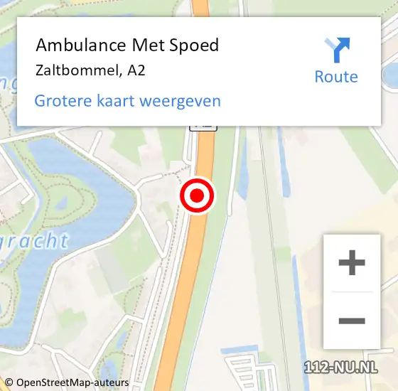 Locatie op kaart van de 112 melding: Ambulance Met Spoed Naar Zaltbommel, A2 op 12 juni 2018 16:07