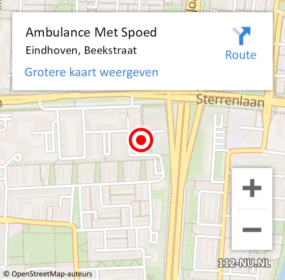 Locatie op kaart van de 112 melding: Ambulance Met Spoed Naar Eindhoven, Beekstraat op 12 juni 2018 16:49