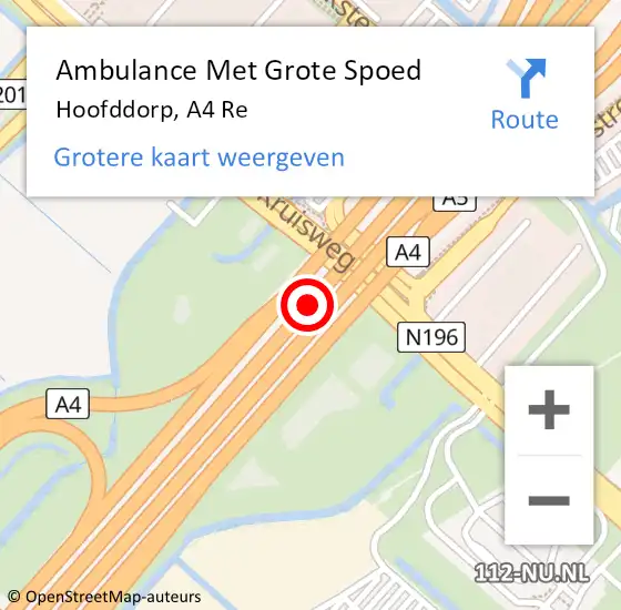 Locatie op kaart van de 112 melding: Ambulance Met Grote Spoed Naar Hoofddorp, A4 Re hectometerpaal: 14,6 op 12 juni 2018 16:54