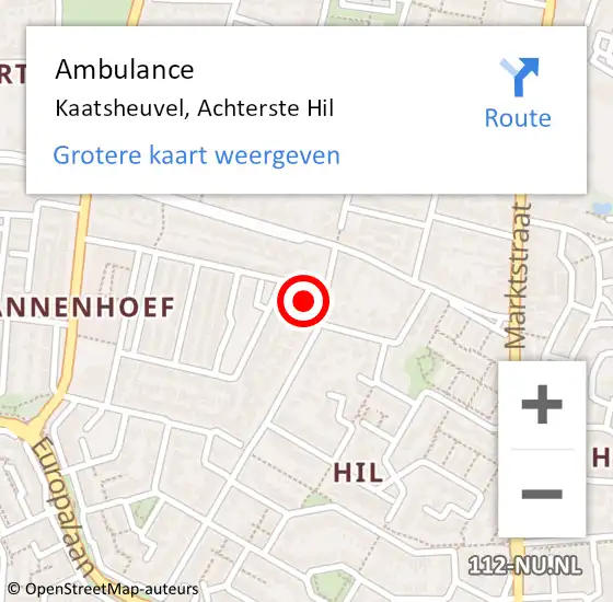 Locatie op kaart van de 112 melding: Ambulance Kaatsheuvel, Achterste Hil op 12 juni 2018 22:55