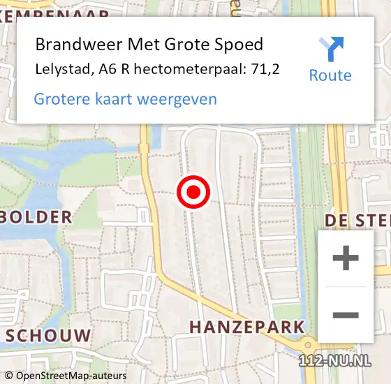 Locatie op kaart van de 112 melding: Brandweer Met Grote Spoed Naar Lelystad, A6 R hectometerpaal: 71,2 op 13 juni 2018 01:27