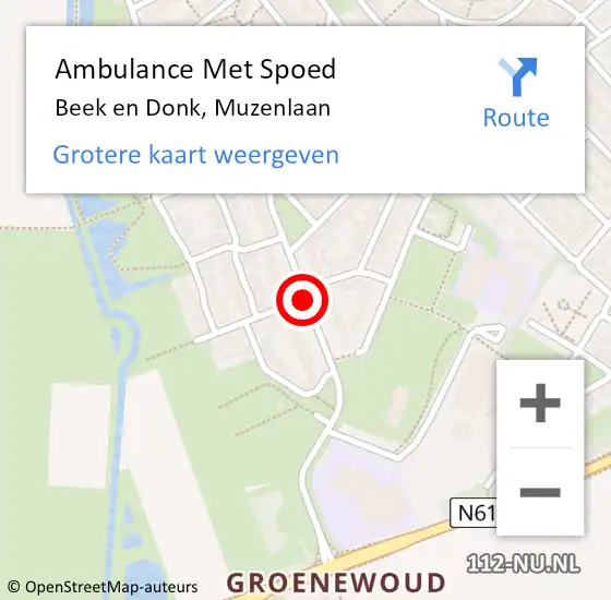 Locatie op kaart van de 112 melding: Ambulance Met Spoed Naar Beek en Donk, Muzenlaan op 13 juni 2018 10:22