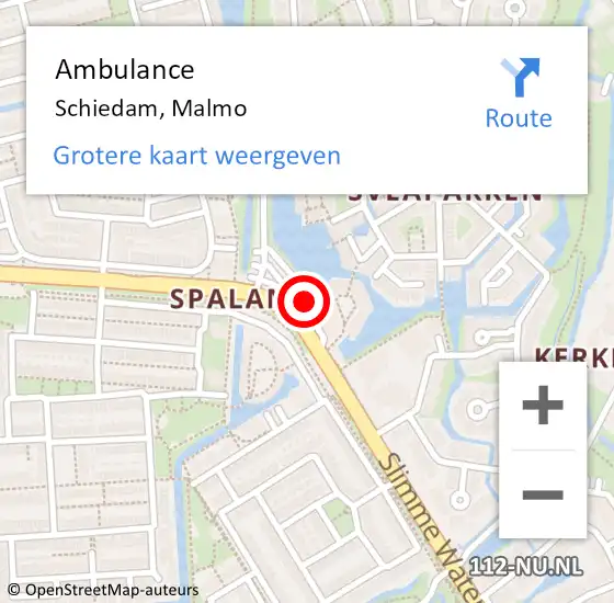 Locatie op kaart van de 112 melding: Ambulance Schiedam, Malmo op 13 juni 2018 11:15