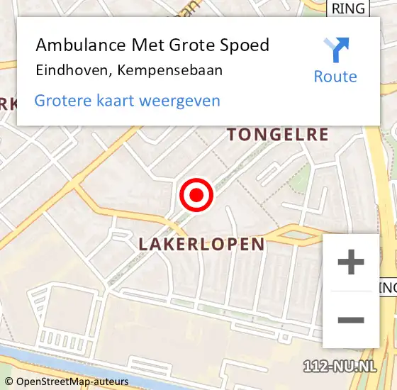 Locatie op kaart van de 112 melding: Ambulance Met Grote Spoed Naar Eindhoven, Kempensebaan op 13 juni 2018 11:33