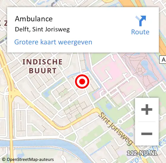 Locatie op kaart van de 112 melding: Ambulance Delft, Sint Jorisweg op 13 juni 2018 11:44