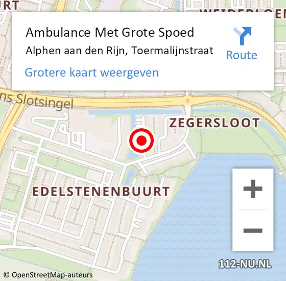 Locatie op kaart van de 112 melding: Ambulance Met Grote Spoed Naar Alphen aan den Rijn, Toermalijnstraat op 13 juni 2018 13:36