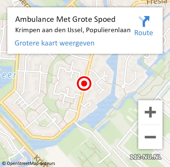 Locatie op kaart van de 112 melding: Ambulance Met Grote Spoed Naar Krimpen aan den IJssel, Populierenlaan op 13 juni 2018 17:56
