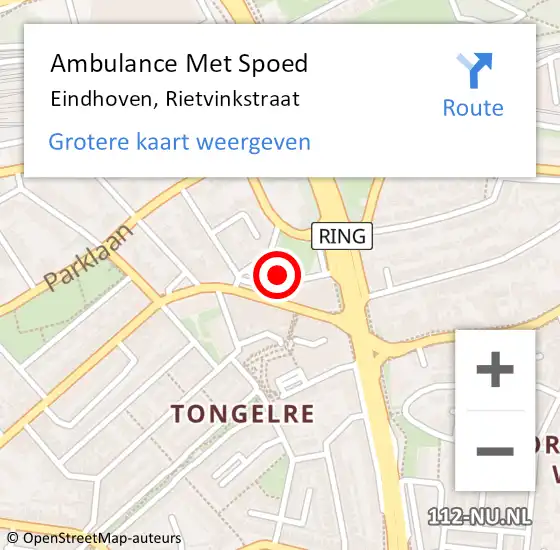 Locatie op kaart van de 112 melding: Ambulance Met Spoed Naar Eindhoven, Rietvinkstraat op 13 juni 2018 19:01