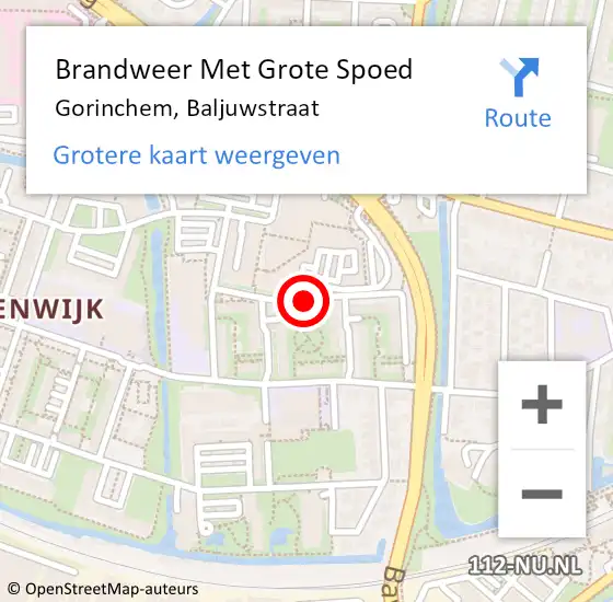 Locatie op kaart van de 112 melding: Brandweer Met Grote Spoed Naar Gorinchem, Baljuwstraat op 13 juni 2018 20:15