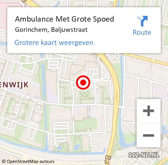 Locatie op kaart van de 112 melding: Ambulance Met Grote Spoed Naar Gorinchem, Baljuwstraat op 13 juni 2018 20:24