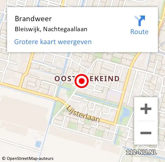 Locatie op kaart van de 112 melding: Brandweer Bleiswijk, Nachtegaallaan op 13 juni 2018 20:29