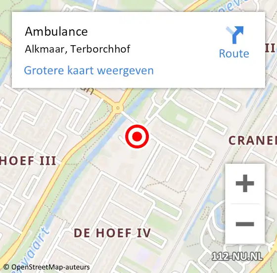 Locatie op kaart van de 112 melding: Ambulance Alkmaar, Terborchhof op 13 juni 2018 20:31