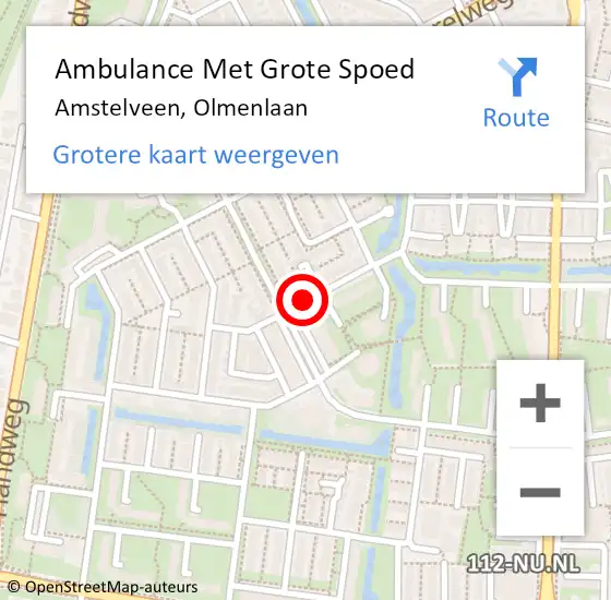 Locatie op kaart van de 112 melding: Ambulance Met Grote Spoed Naar Amstelveen, Olmenlaan op 13 juni 2018 21:12