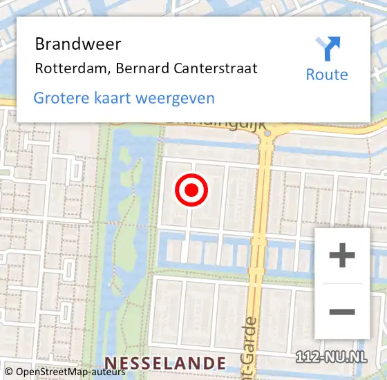 Locatie op kaart van de 112 melding: Brandweer Rotterdam, Bernard Canterstraat op 13 juni 2018 21:34