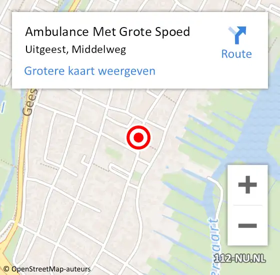 Locatie op kaart van de 112 melding: Ambulance Met Grote Spoed Naar Uitgeest, Middelweg op 13 juni 2018 22:10