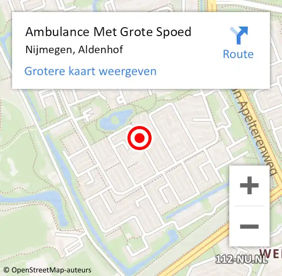 Locatie op kaart van de 112 melding: Ambulance Met Grote Spoed Naar Nijmegen, Aldenhof op 14 juni 2018 00:52