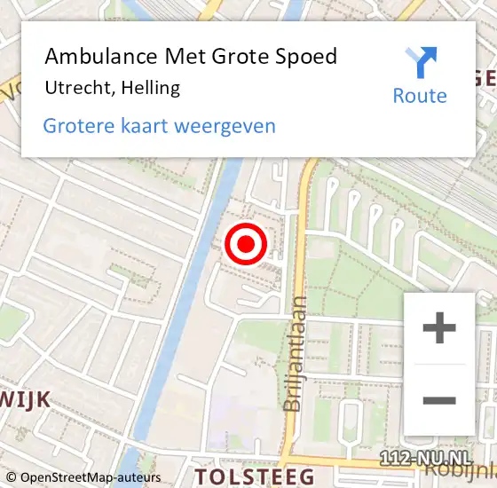 Locatie op kaart van de 112 melding: Ambulance Met Grote Spoed Naar Utrecht, Helling op 14 juni 2018 07:37