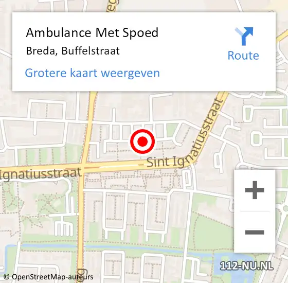 Locatie op kaart van de 112 melding: Ambulance Met Spoed Naar Breda, Buffelstraat op 14 juni 2018 13:35