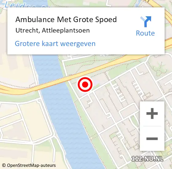 Locatie op kaart van de 112 melding: Ambulance Met Grote Spoed Naar Utrecht, Attleeplantsoen op 14 juni 2018 14:37