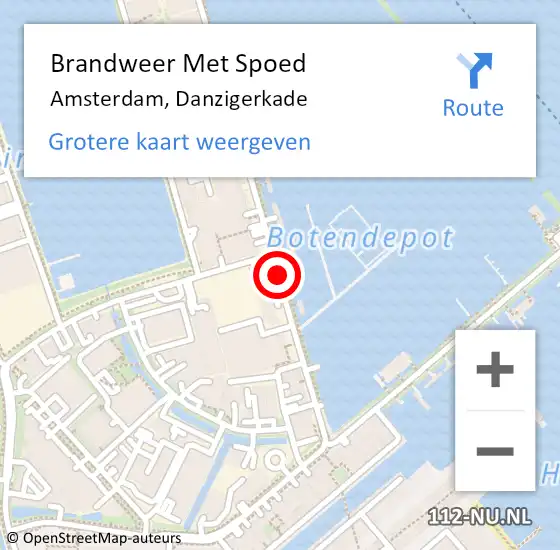 Locatie op kaart van de 112 melding: Brandweer Met Spoed Naar Amsterdam, Danzigerkade op 15 juni 2018 04:39