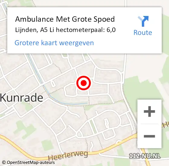 Locatie op kaart van de 112 melding: Ambulance Met Grote Spoed Naar Lijnden, A5 Li hectometerpaal: 6,0 op 15 juni 2018 04:39